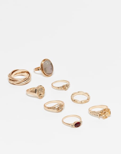 ASOS DESIGN - Edizione limitata - Confezione di anelli impilabili misti color oro
