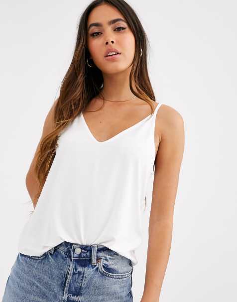 ASOS DESIGN – Edles Camisole aus weißem Lyocell mit beidseitigem V-Ausschnitt