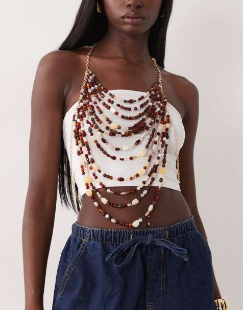 ASOS DESIGN – Edycja limitowana – Łańcuszek na ciało w odcieniu złota z koralikami - view 1