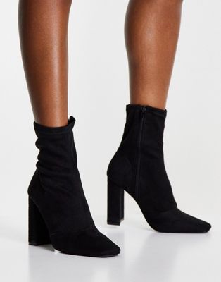Asos Design Wide Fit Epsom High-heeled Sock Boots In Black Patent