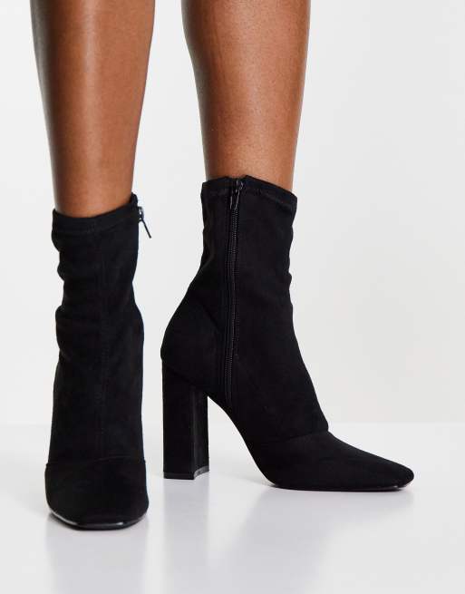 ASOS DESIGN Effect block heel sock boots in black