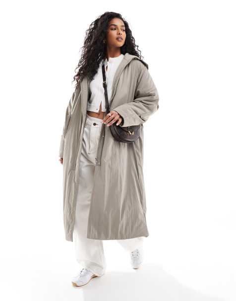 ASOS DESIGN - Effen gewatteerd jack met lange pasvorm en capuchon in saliegroen - view 1