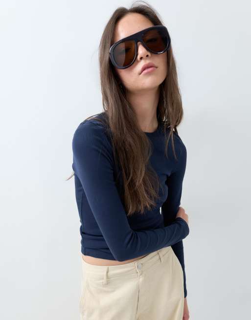ASOS DESIGN - Effen top met lange mouwen in marineblauw, 3 van 5