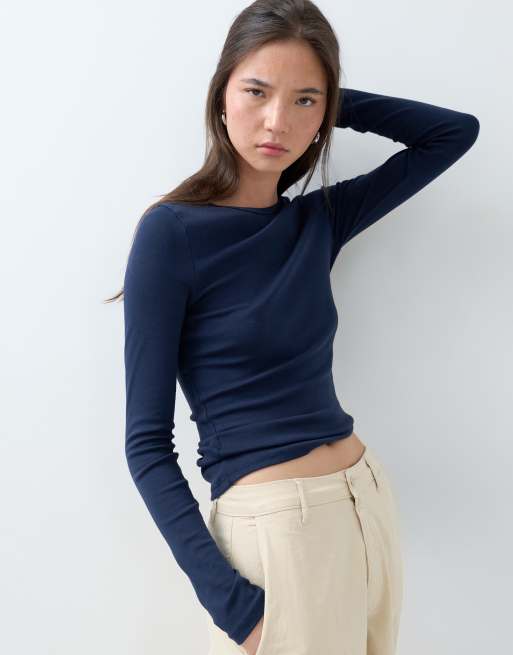 ASOS DESIGN - Effen top met lange mouwen in marineblauw, 5 van 5