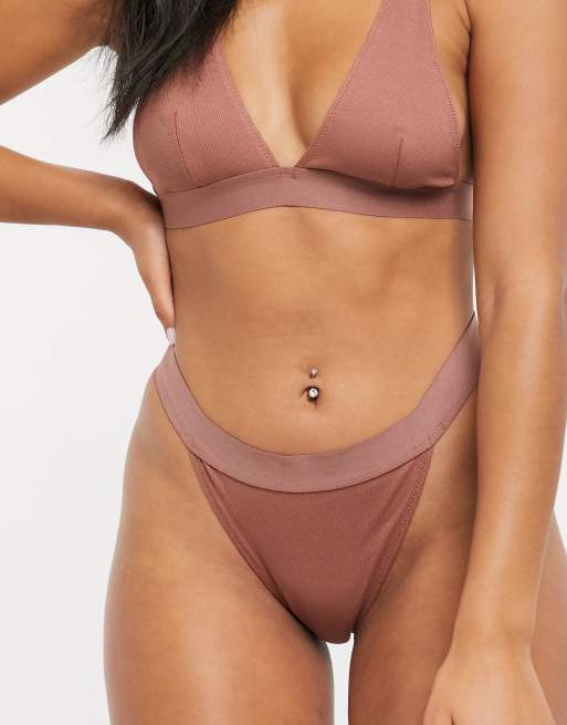 ASOS DESIGN Lian rib brazilian underwear in mink