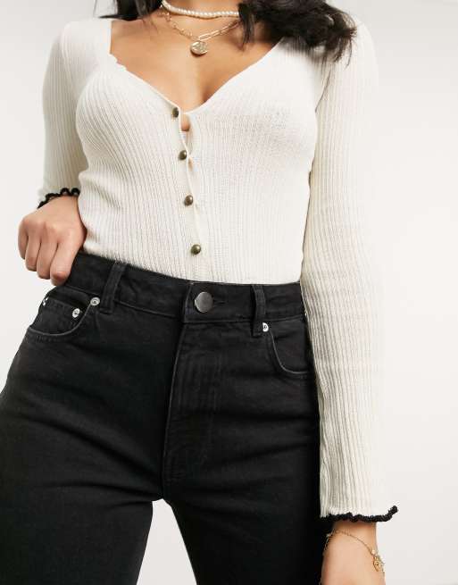 ASOS DESIGN – Effortless – Svarta ankellånga jeans med hög midja och utsvängda ben, 3 av 4
