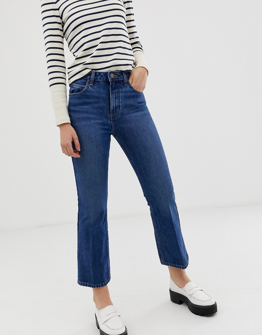 ASOS DESIGN –Egerton – Mörka ankellånga flare jeans i vintagestil-Blå