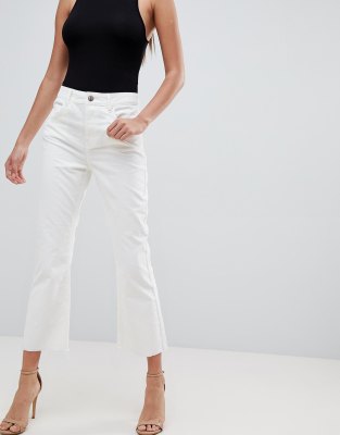 white flare jeans cropped