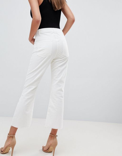 High Waisted White Cropped Flare Jeans