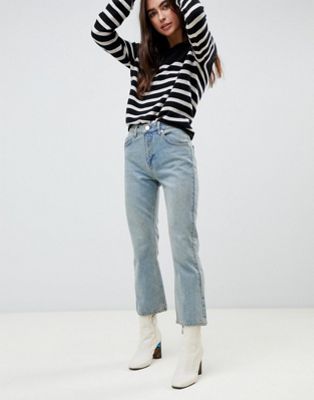 ASOS DESIGN - Egerton - Stugge wijduitlopende jeans in cropped model in verouderde blauwe wassing