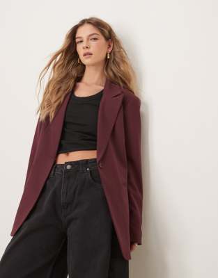 ASOS DESIGN - Einreihiger Blazer in Burgunderrot