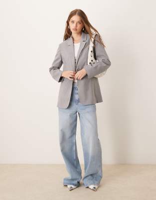 ASOS DESIGN - Einreihiger Blazer in Grau gestreift