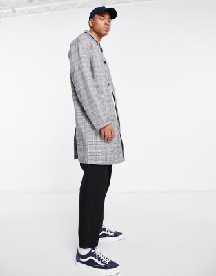 asos design -  – Einreihiger, karierter Trenchcoat in Grau