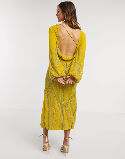 Asos yellow shop embellished dress