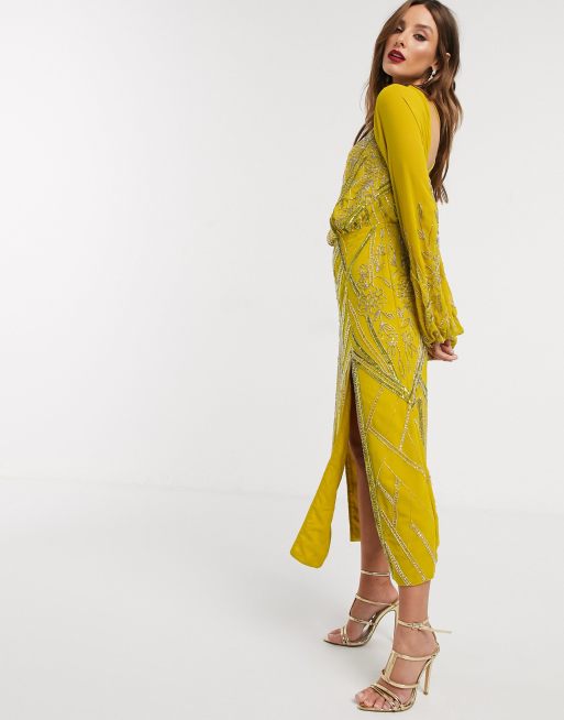 Asos yellow outlet embellished dress