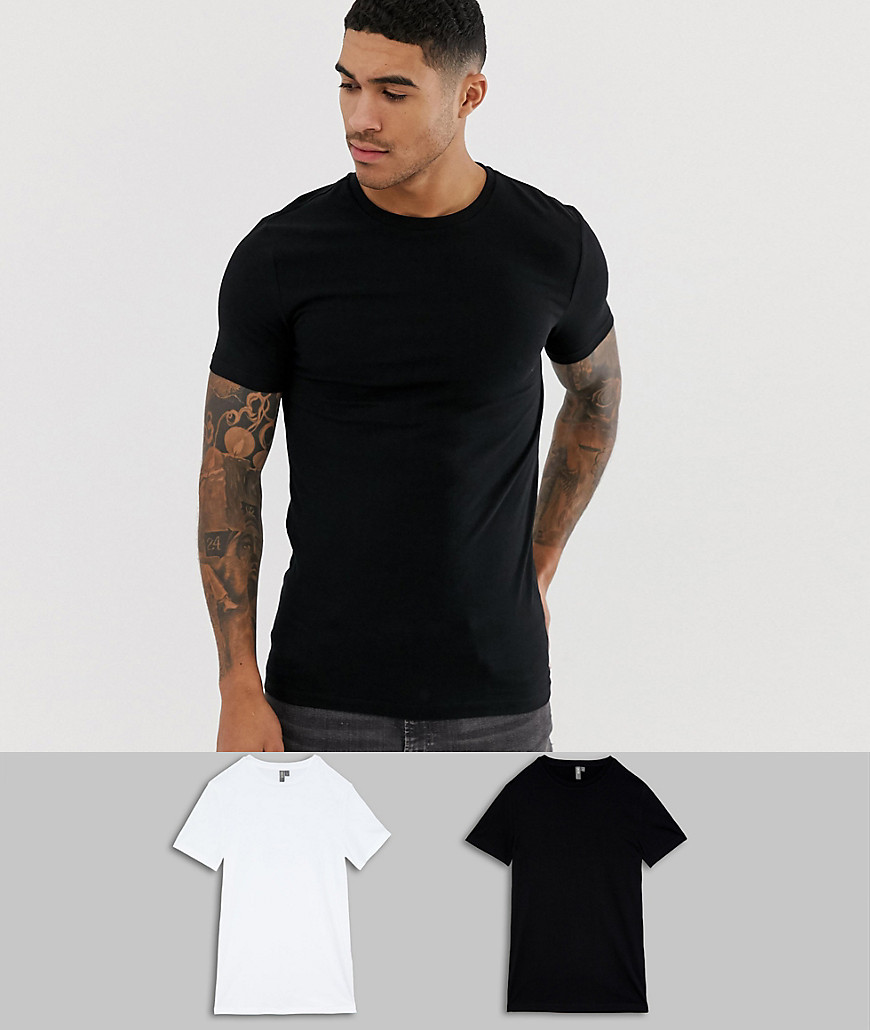 ASOS DESIGN – Ekologisk t-shirt i muscle fit med rund halsringning i 2-pack – spara-Flerfärgad