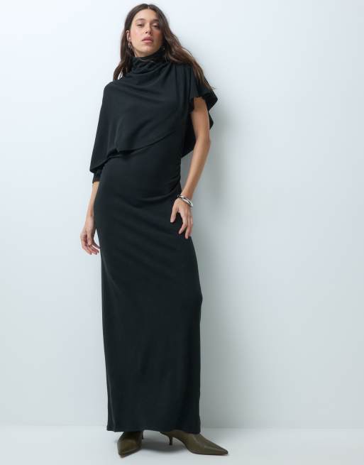 ASOS DESIGN ekstra blød maxikjole med drapering og kappe i sort, 5 af 5