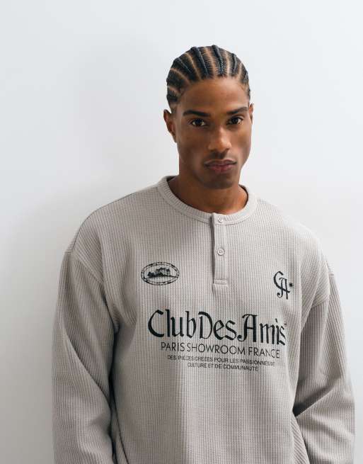 ASOS DESIGN ekstra kraftig boxy oversized T-shirt med fodboldgrafik i grå waffle, 4 af 5