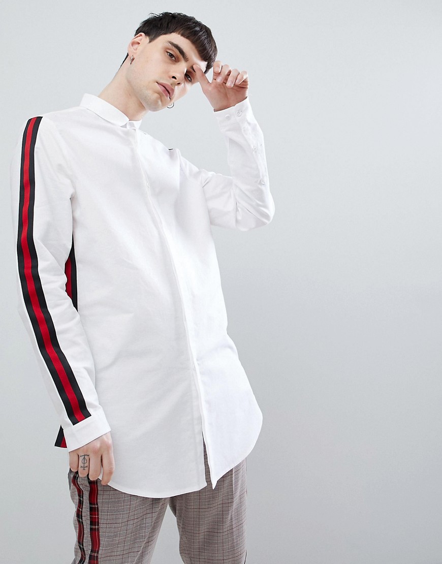 ASOS DESIGN - Ekstralang oxford-skjorte i regular fit med sidestriber-Hvid