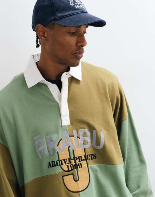 ASOS DESIGN ekstrem oversized rugby med asymmetrisk kant, ternet mønster og pigmentprint i khaki, 5 af 5