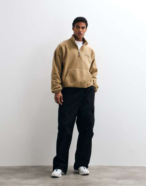 ASOS DESIGN ekstremalnie oversize polar z zamkiem do połowy i haftem w kolorze brązowym - view 1
