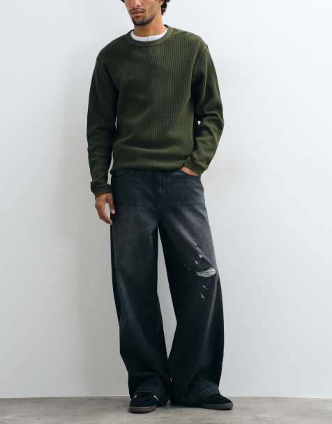 ASOS DESIGN ekstremt baggy jeans i vasket sort med huller - view 1