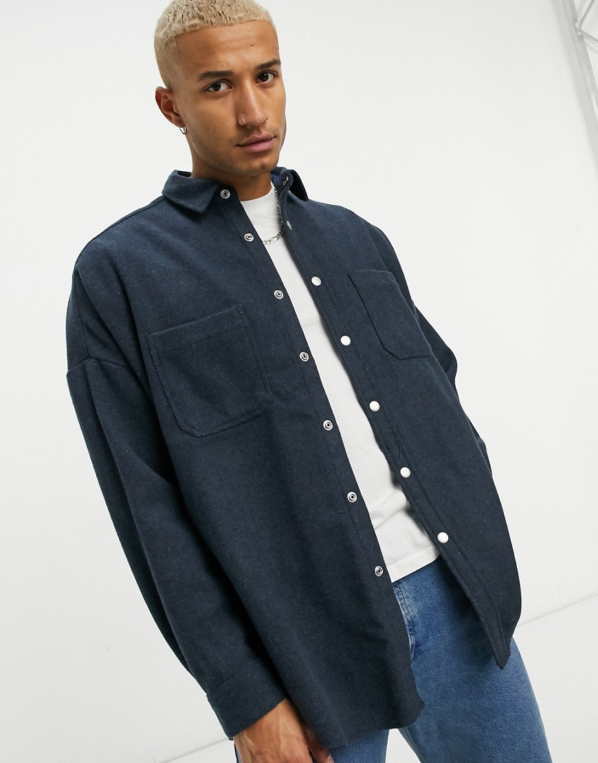 ASOS DESIGN - Ekstremt oversized, blå skjorte i uldblanding