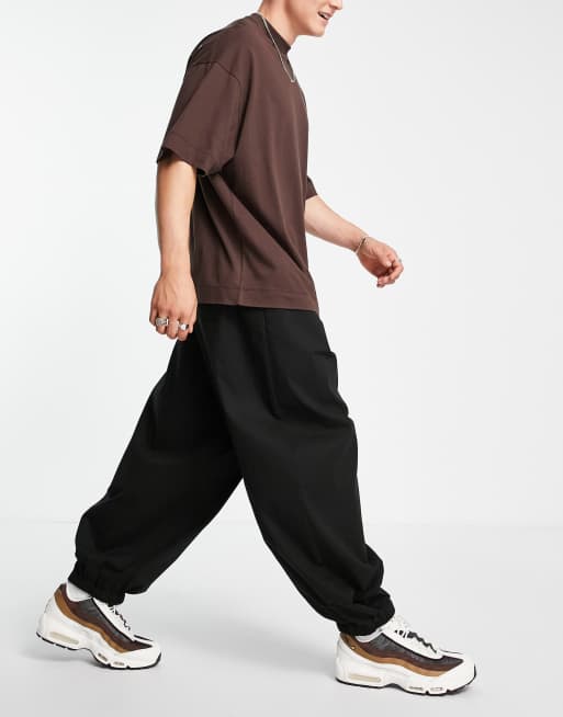 ASOS DESIGN - Ekstremt oversized chinos i sort med elastisk talje