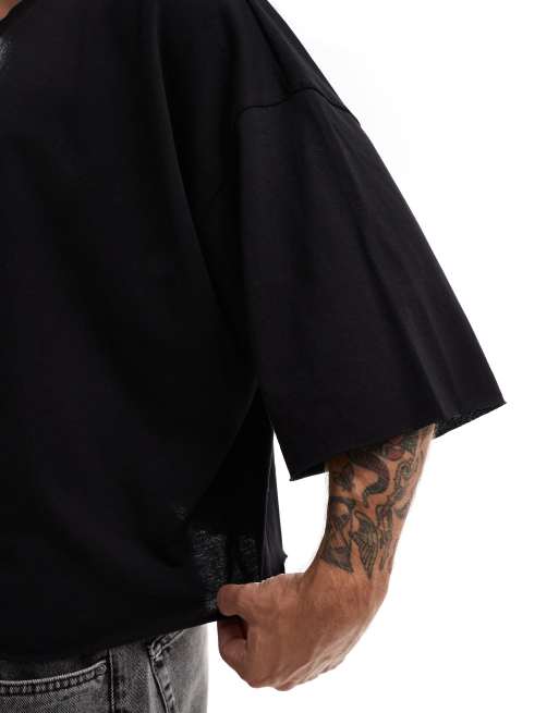 ASOS DESIGN - Ekstremt oversized, cropped T-shirt i sort, 3 af 4