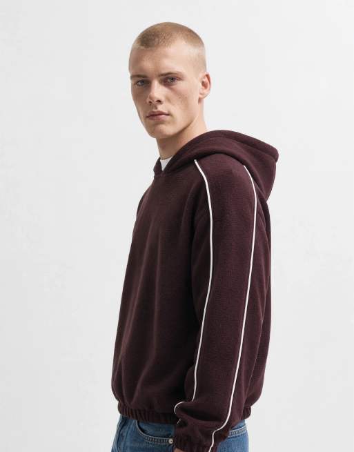 ASOS DESIGN ekstremt oversized fleece-hættetrøje med cut and sew-paneler med piping i brun, 10 af 10
