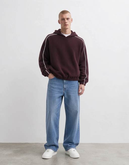 ASOS DESIGN ekstremt oversized fleece-hættetrøje med cut and sew-paneler med piping i brun, 7 af 10