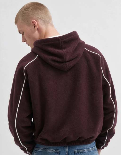ASOS DESIGN ekstremt oversized fleece-hættetrøje med cut and sew-paneler med piping i brun, 8 af 10