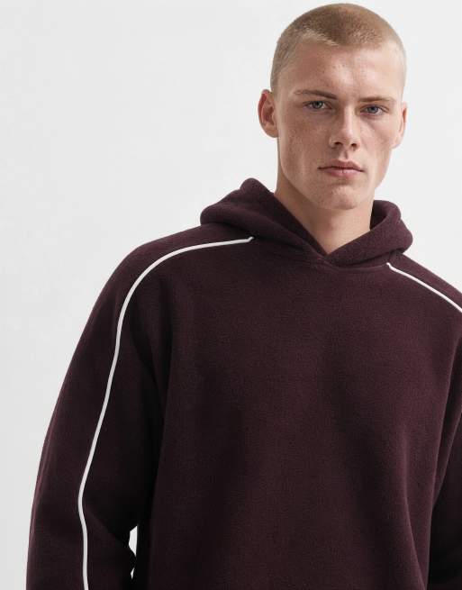 ASOS DESIGN ekstremt oversized fleece-hættetrøje med cut and sew-paneler med piping i brun, 9 af 10