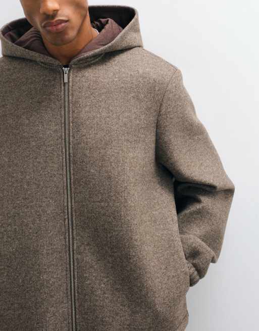ASOS DESIGN ekstremt oversized fleece-hættetrøje med gennemgående lynlås i brun, 4 af 5