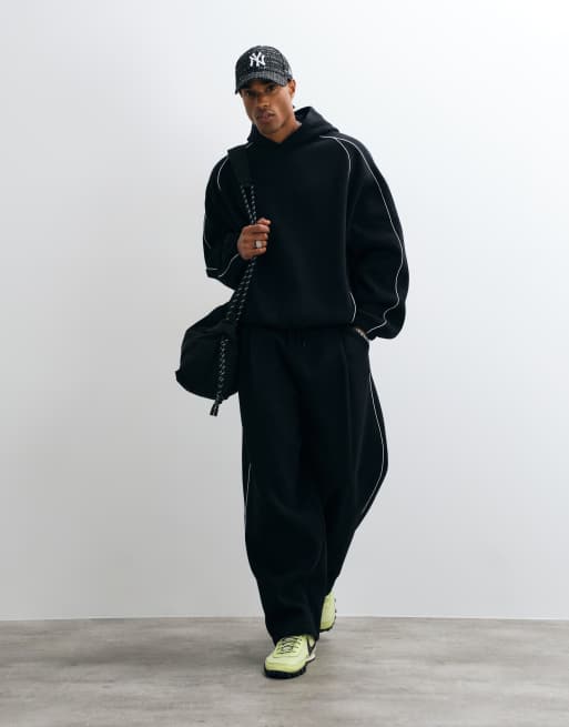 ASOS DESIGN ekstremt oversized hætte med piping i sort polycotton co, 2 af 5