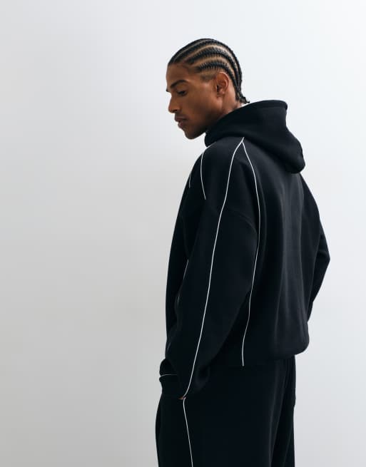 ASOS DESIGN ekstremt oversized hætte med piping i sort polycotton co, 3 af 5