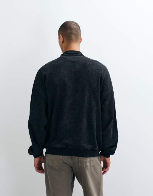 ASOS DESIGN ekstremt oversized jakke med ståkrave og syrevask i sort, 4 af 5