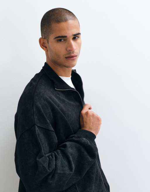 ASOS DESIGN ekstremt oversized jakke med ståkrave og syrevask i sort, 5 af 5