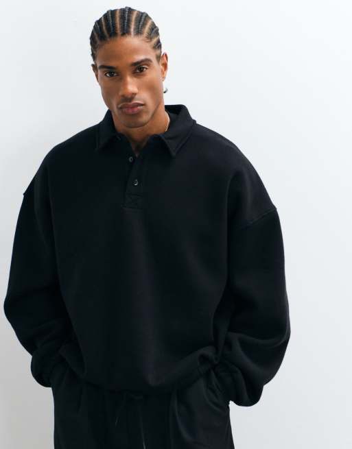 ASOS DESIGN ekstremt oversized kasseformet rugby-sweatshirt i sort, 1 af 5