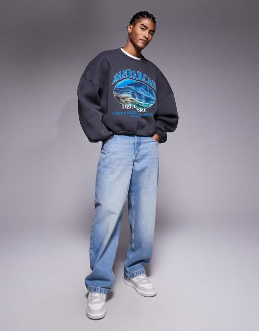 ASOS DESIGN - Ekstremt oversized koksgrå sweatshirt med print, 2 af 5
