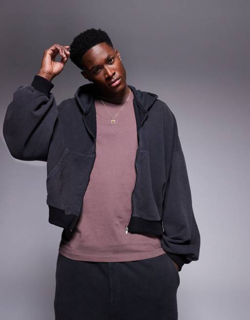 ASOS DESIGN - Ekstremt oversized og cropped hættetrøje i forvasket sort med lynlås