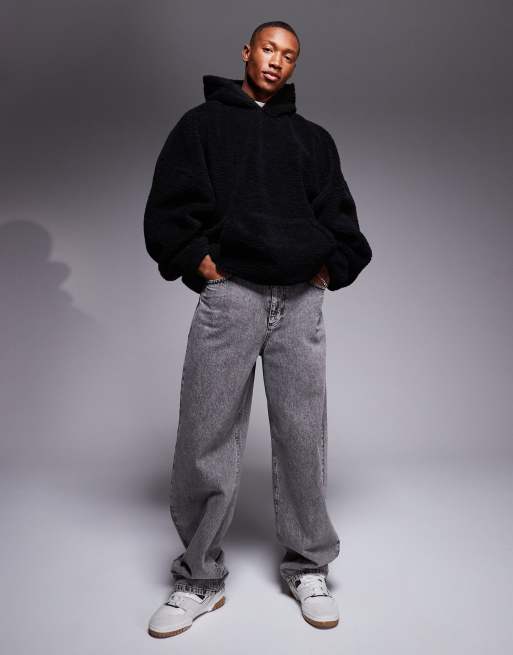 ASOS DESIGN - Ekstremt oversized og sort hættetrøje i teddy-stof