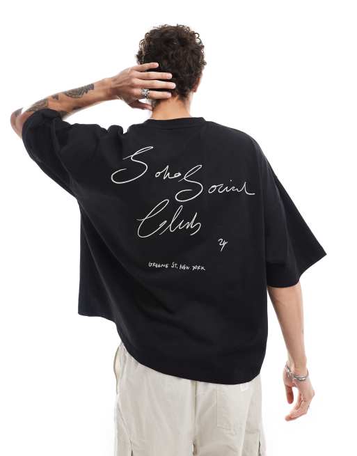 ASOS DESIGN - Ekstremt oversized og sort T-shirt med broderi på ryggen i kraftigt stof på 240 gsm