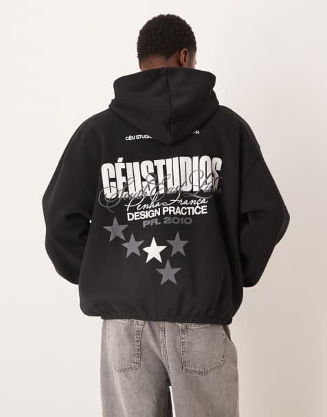 ASOS DESIGN - Ekstremt oversized sort hættetrøje med tekstprint foran og bagpå - view 1