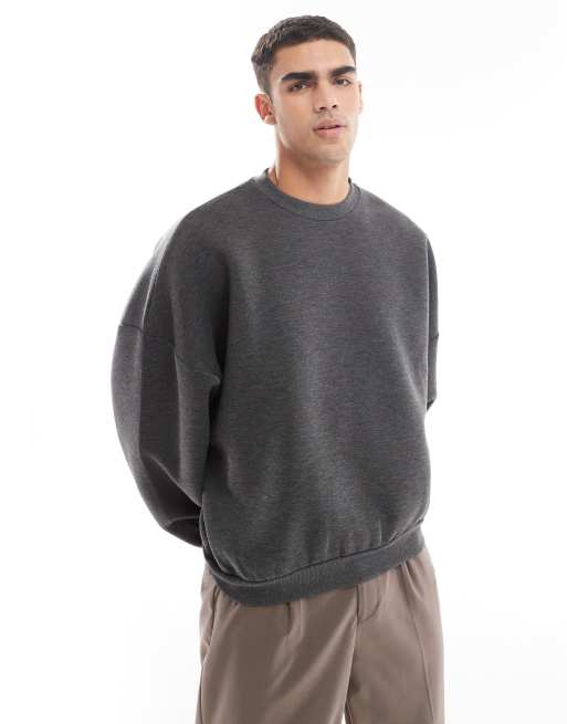 ASOS DESIGN - Ekstremt oversized sweatshirt i kraftigt scuba-stof i meleret koksgrå