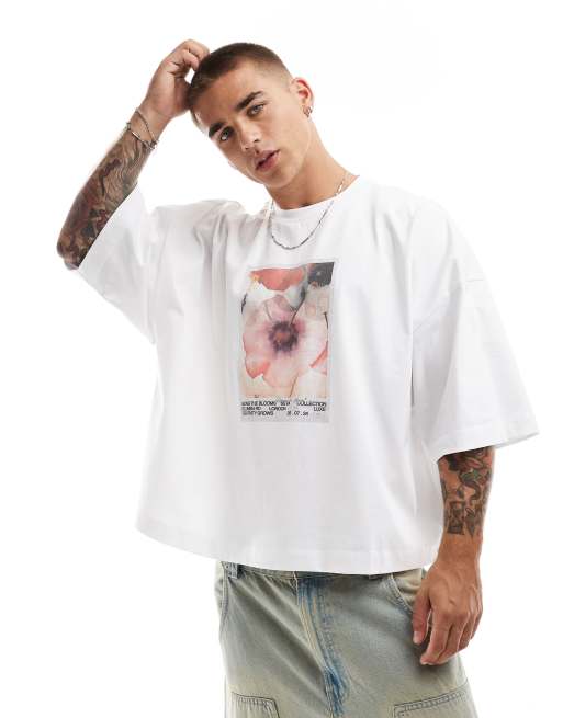 ASOS DESIGN - Ekstremt oversized T-shirt med blomsterprint i kraftigt materiale i firkantet pasform