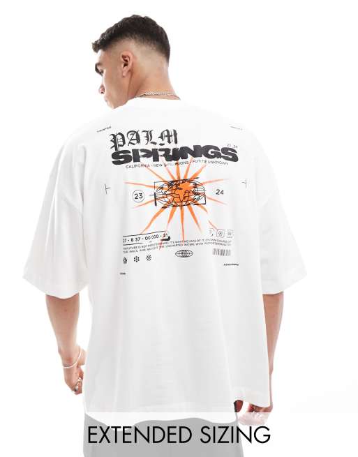 ASOS DESIGN - Ekstremt oversized T-shirt med 'Palm Springs'-print på ryggen i hvid