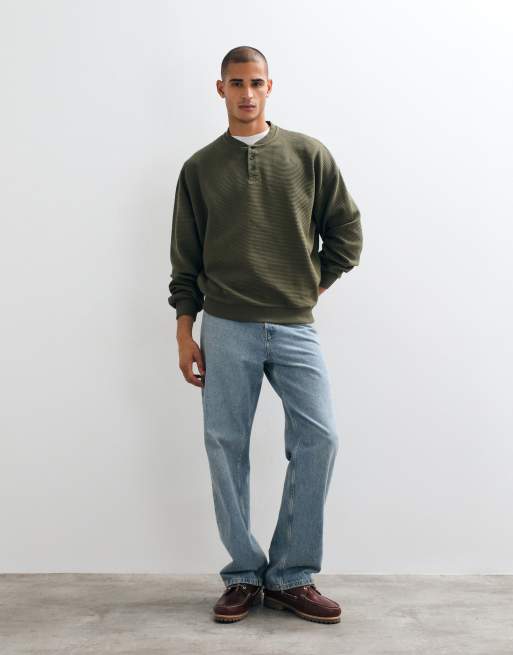 ASOS DESIGN ekstremt oversized tekstureret henley i khaki, 4 af 5