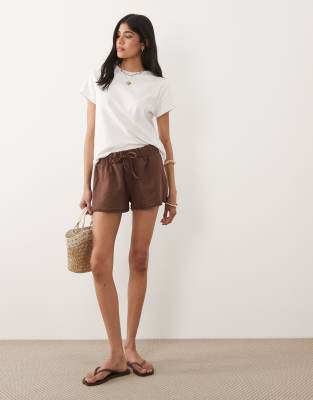 Asos Design Elastic Shorts With Lace Detail In White