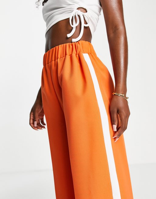 ASOS DESIGN wide leg trouser in stripe with waistband detail in